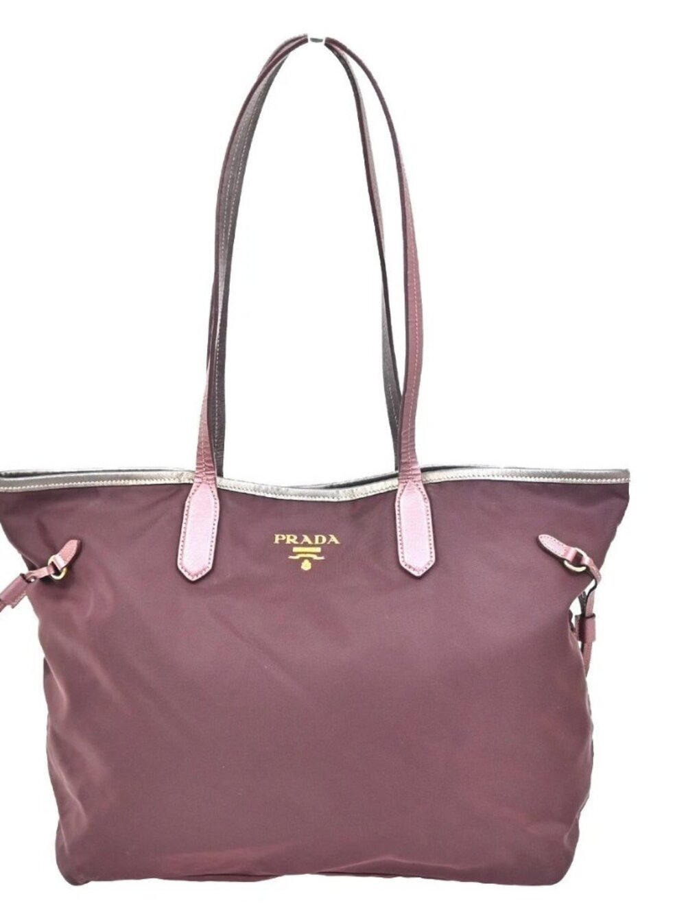 PRADA Logo Tote Shoulder Tote Bag Nylon Saffiano Leather Pink Red GHW 88KC483